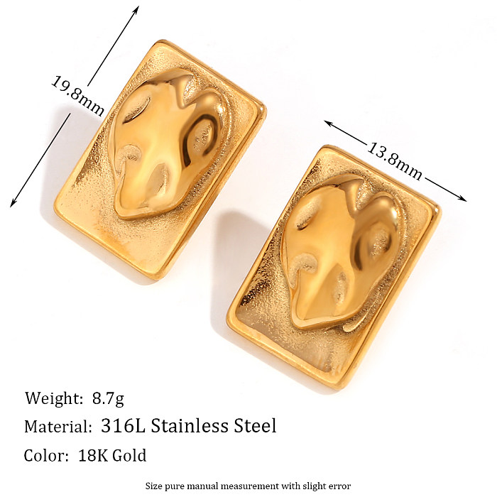 1 par de pinos de orelha banhados a ouro 18K, estilo vintage, estilo clássico, quadrado, aço inoxidável
