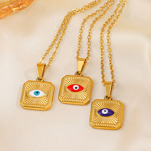 Casual Devil'S Eye Square Stainless Steel  Enamel Plating 18K Gold Plated Necklace