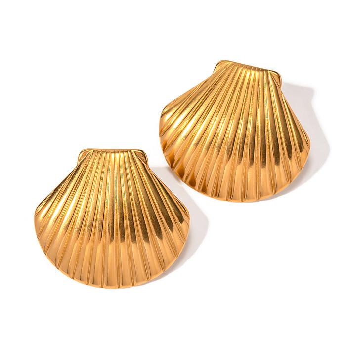 1 Pair IG Style Vacation Shell Plating Stainless Steel  18K Gold Plated Ear Studs