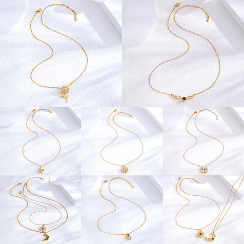 Romantische, einfarbige, 24 Karat vergoldete Zirkon-Anhänger-Halskette aus Edelstahl im Großhandel