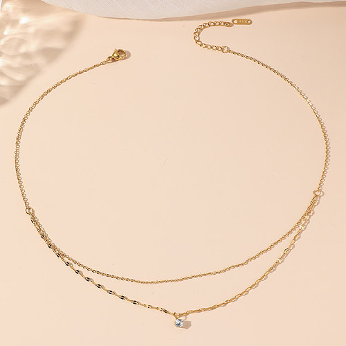 Modern Style Simple Style Round Stainless Steel Polishing Plating Inlay Rhinestones 18K Gold Plated Layered Necklaces