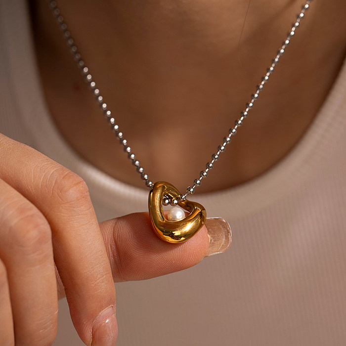IG Style Elegante geometrische Edelstahl-Halskette mit 18 Karat vergoldeten künstlichen Perlen in großen Mengen