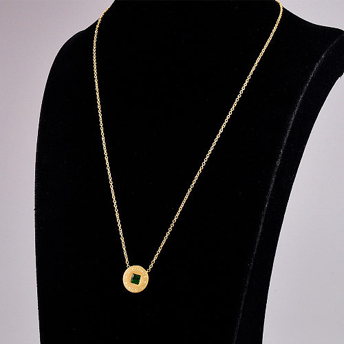 IG Style Round Stainless Steel Artificial Gemstones Pendant Necklace In Bulk