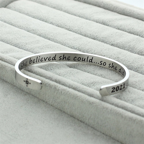 Casual Simple Style Roman Style Letter Stainless Steel Plating Cuff Bracelets