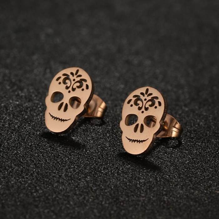 1 Pair Hip-Hop Cool Style Skull Plating Hollow Out Stainless Steel  Ear Studs