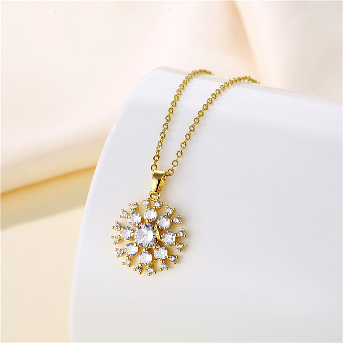 Wholesale Artistic Geometric Circle Flower Stainless Steel  Stainless Steel 18K Gold Plated Zircon Pendant Necklace