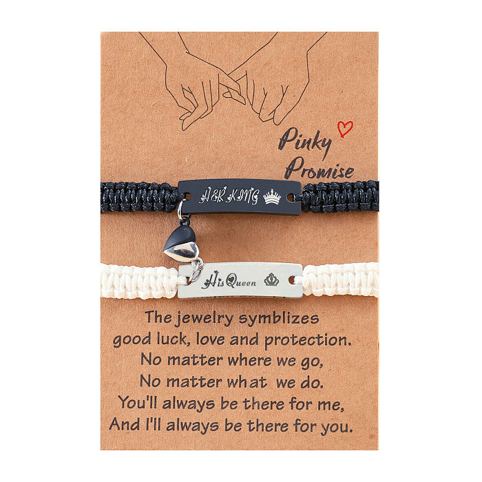 1 Pair Fashion Letter Heart Shape Rectangle Stainless Steel Rope Knitting Bracelets