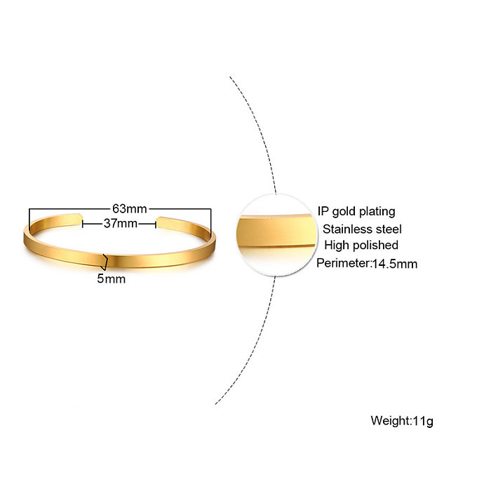 Elegant Lady Simple Style Solid Color Stainless Steel 18K Gold Plated Bangle In Bulk
