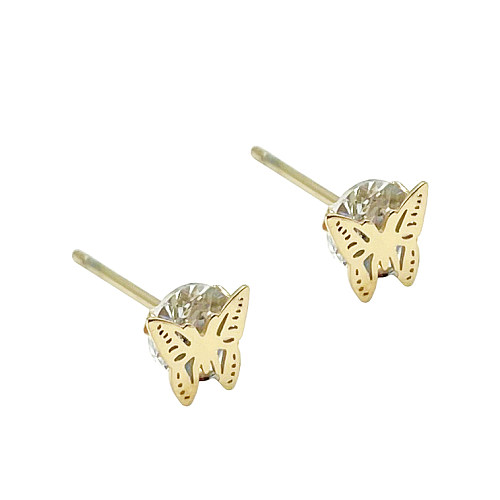 1 Pair Cute Sweet Butterfly Plating Inlay Stainless Steel  Zircon 14K Gold Plated Ear Studs