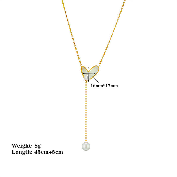 Collier pendentif en forme de cœur, Style Simple, Imitation de perle, placage en acier inoxydable, incrustation de coquille