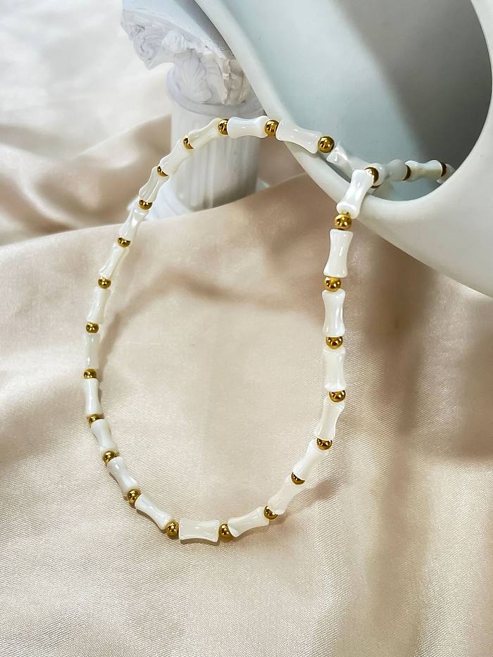 Lässige, klassische, schlichte Halskette mit geometrischem Edelstahlüberzug und 18-Karat-Vergoldung