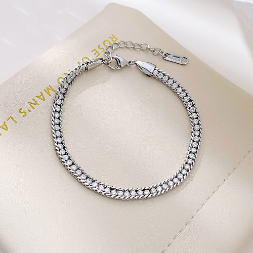 Casual Solid Color Stainless Steel Inlay Zircon Bracelets