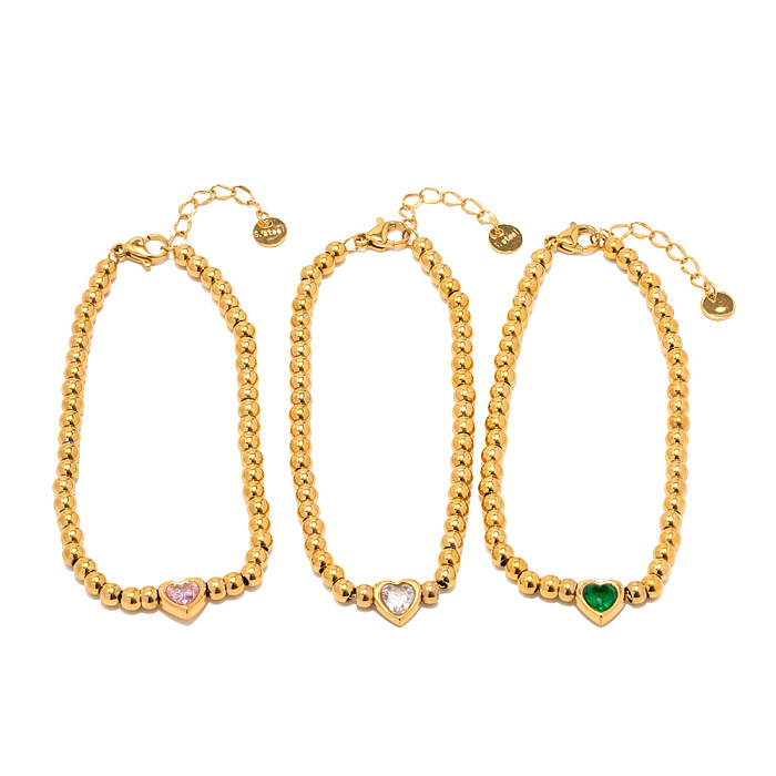 Elegante herzförmige Armbänder aus Edelstahl mit Inlay und Zirkonvergoldung