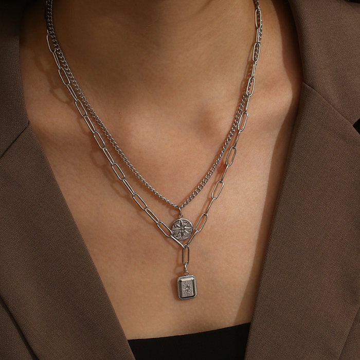 Collier pendentif plaqué or 18 carats en acier inoxydable en forme de cœur et d'étoile de style classique de style simple