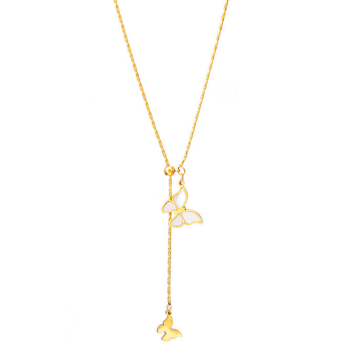 Elegante herzförmige Schmetterlings-Edelstahl-Inlay-künstliche Perlen-Strass-Muschel-Halskette