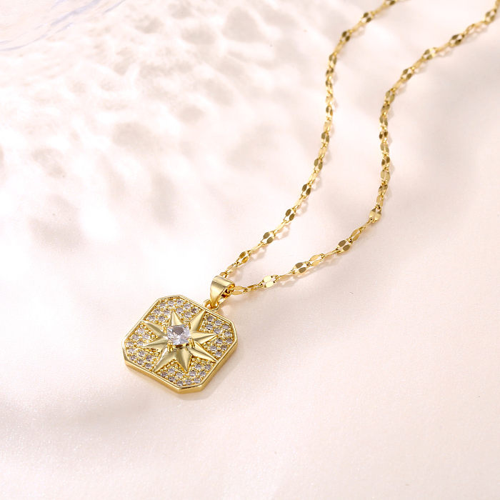Shiny Star Stainless Steel  Plating Inlay Zircon 18K Gold Plated Gold Plated Pendant Necklace