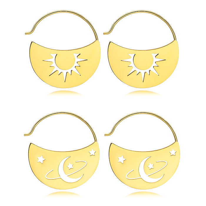 1 Pair Simple Style Sun Star Lock Plating Hollow Out Stainless Steel  18K Gold Plated Drop Earrings