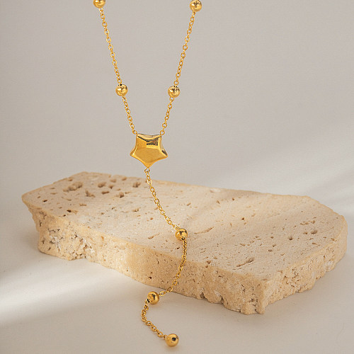 INS-Stil, einfacher Stil, Stern-Edelstahl-Beschichtung, 18 Karat vergoldet, Anhänger-Halskette, lange Halskette