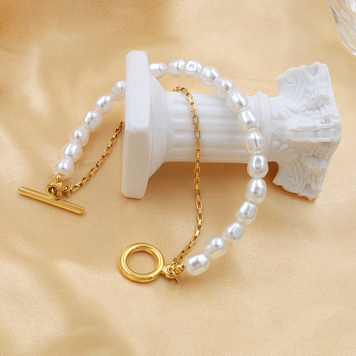 Pulseras con cuentas de perlas artificiales de acero inoxidable con gotas de agua elegantes para mujer
