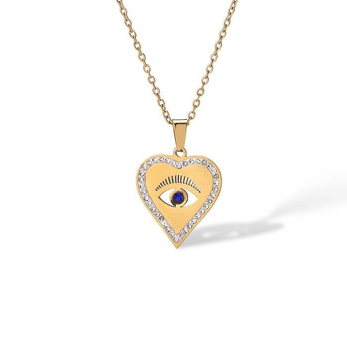 Colar com pingente banhado a ouro 18K com revestimento de aço inoxidável em formato de coração streetwear
