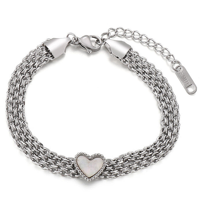 Moda tendência coração titânio aço pulseira multicamadas joias por atacado