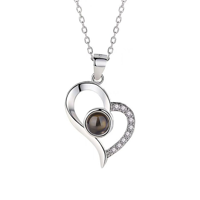 Sweet Heart Shape Stainless Steel Gold Plated Inlay Zircon Pendant Necklace 1 Piece