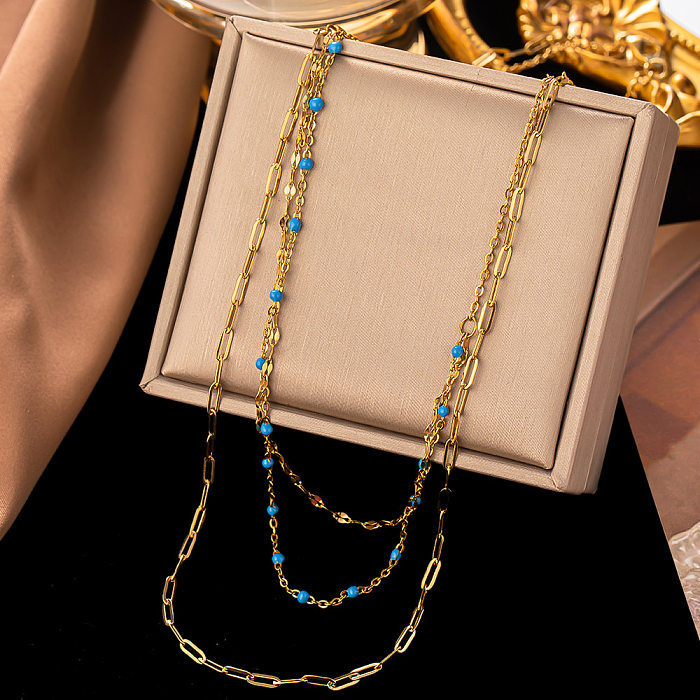 Bunte mehrschichtige Halsketten mit Edelstahlbeschichtung im originellen Design, 1 Stück