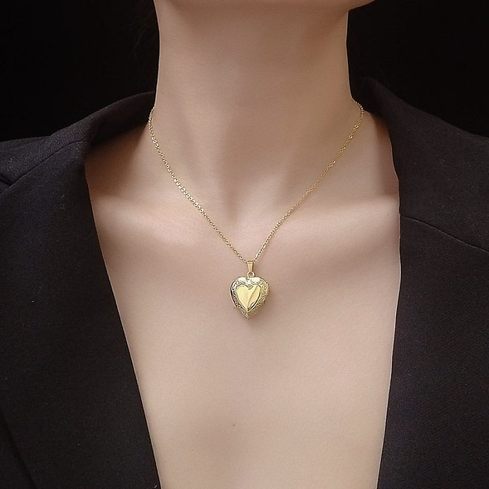 Collier avec cadre Photo à rabat en forme de cœur de pêche, en acier inoxydable, plaqué, ne se décolore pas, bijoux d'amour, vente en gros