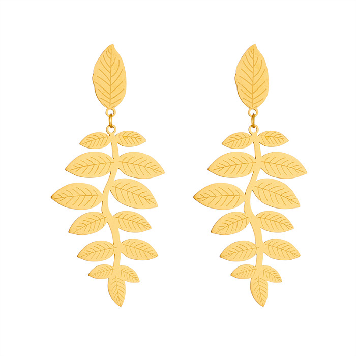 1 Pair Retro Leaves Plating Stainless Steel 18K Gold Plated Drop Earrings