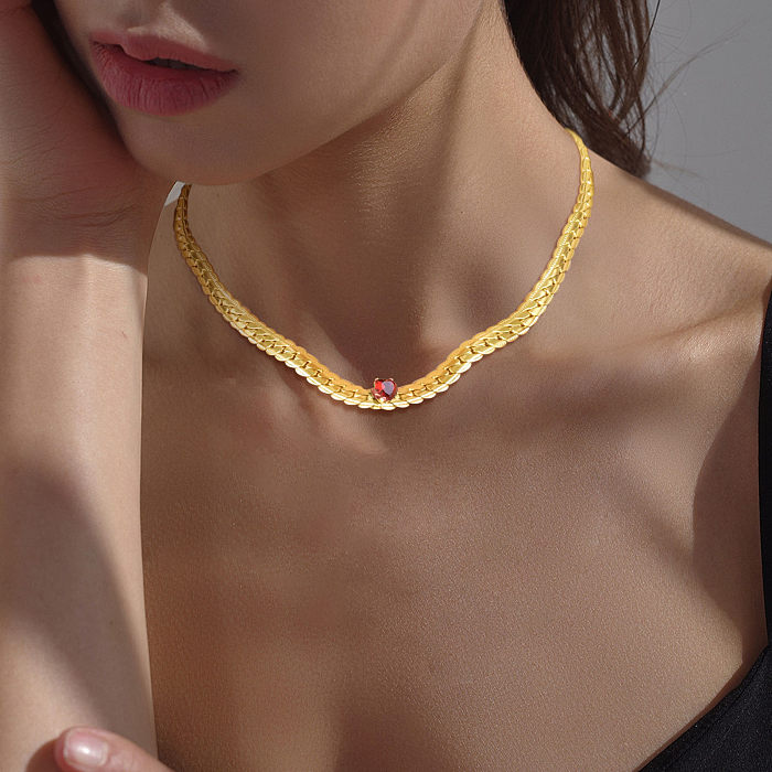 Estilo IG estilo simples formato de coração em aço inoxidável com incrustação de zircão colar banhado a ouro 18K