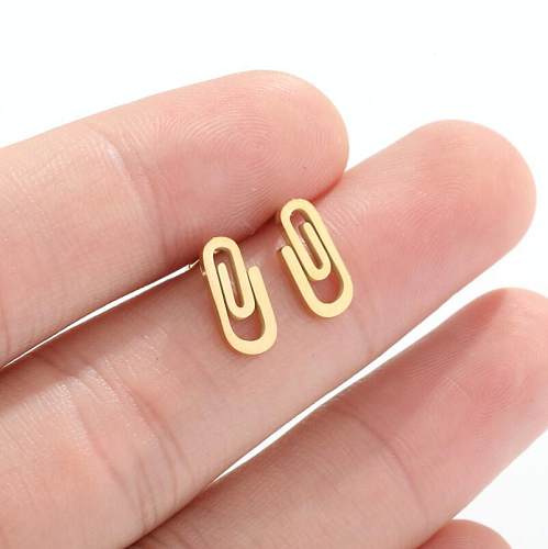 Fashion Paper Clip Stainless Steel  Plating Hollow Out Ear Studs 1 Pair