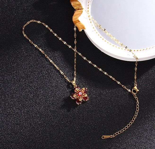 Simple Style Leaf Stainless Steel Inlay Zircon Pendant Necklace