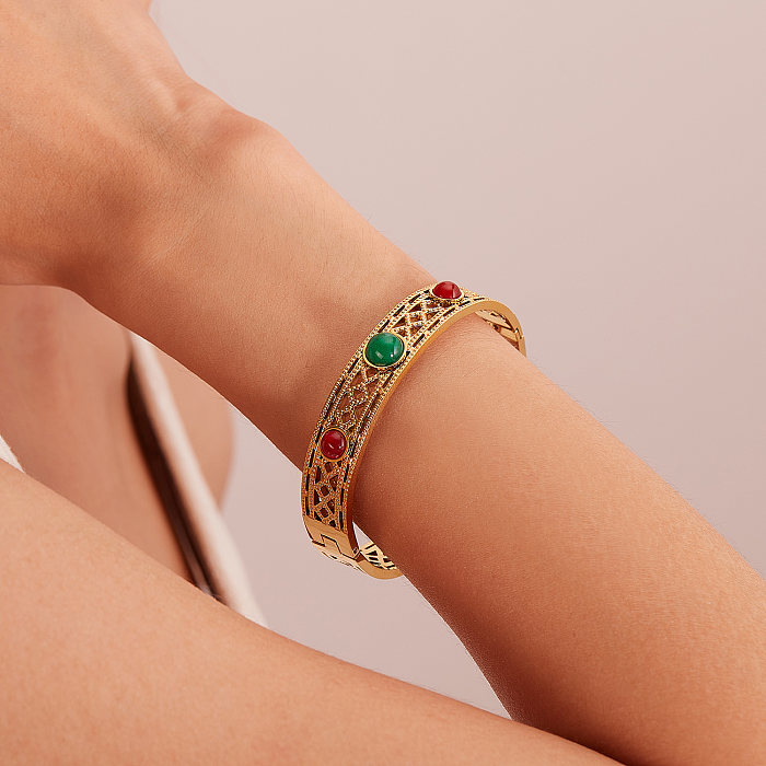 Bracelet ajouré en pierre naturelle, bloc de couleur de Style français, en acier inoxydable, vente en gros