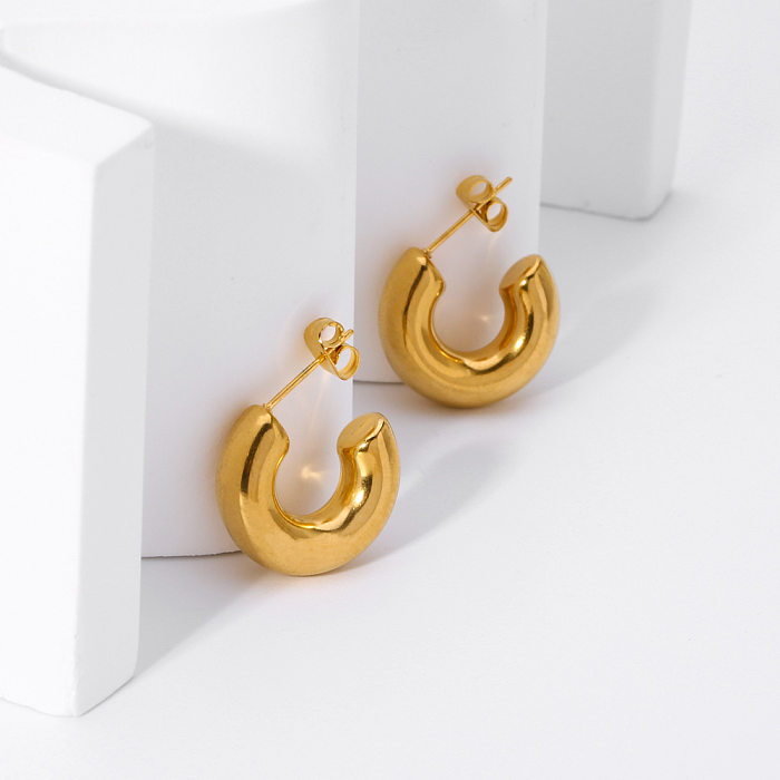 1 par de pinos de orelha banhados a ouro 18K, estilo nórdico, estilo francês, formato C