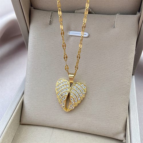 Hip-Hop Heart Shape Stainless Steel  Copper Plating Inlay Zircon Pendant Necklace