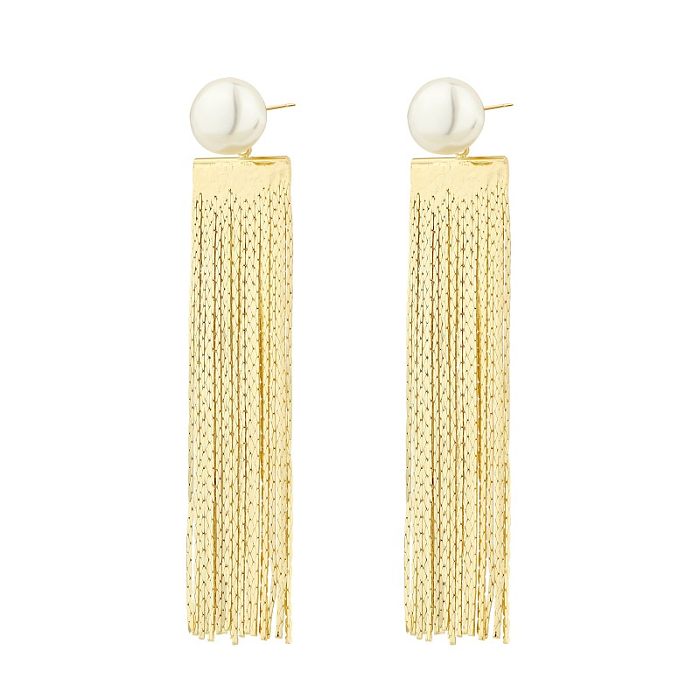 1 paire de boucles d'oreilles élégantes, Streetwear, pampilles, polissage, incrustation de placage, acier inoxydable, cuivre, perles artificielles, plaqué or