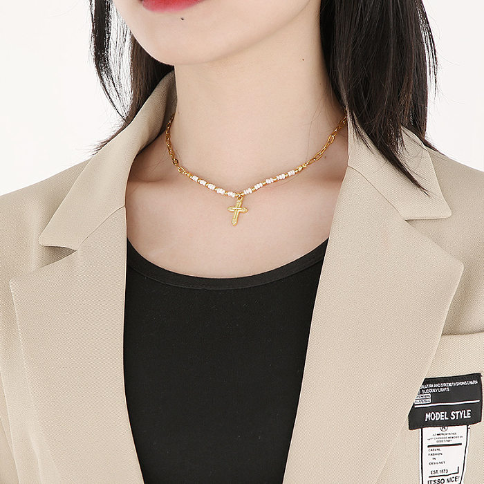 Fashion Geometric Stainless Steel  Necklace Plating Artificial Pearls Stainless Steel  Necklaces