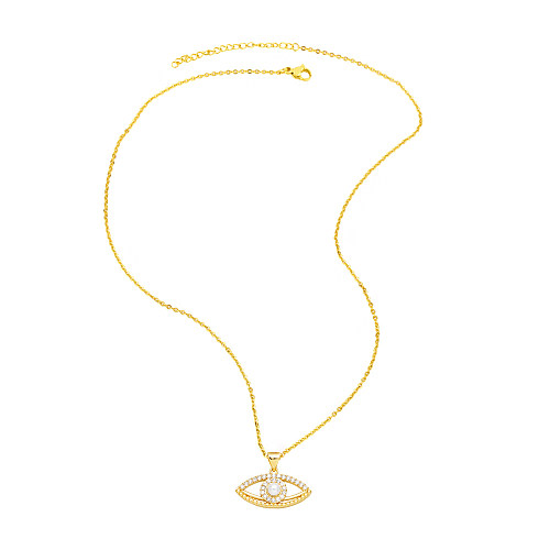 Modern Style Devil'S Eye Heart Shape Stainless Steel  Copper Plating Inlay Beads Zircon 18K Gold Plated Pendant Necklace