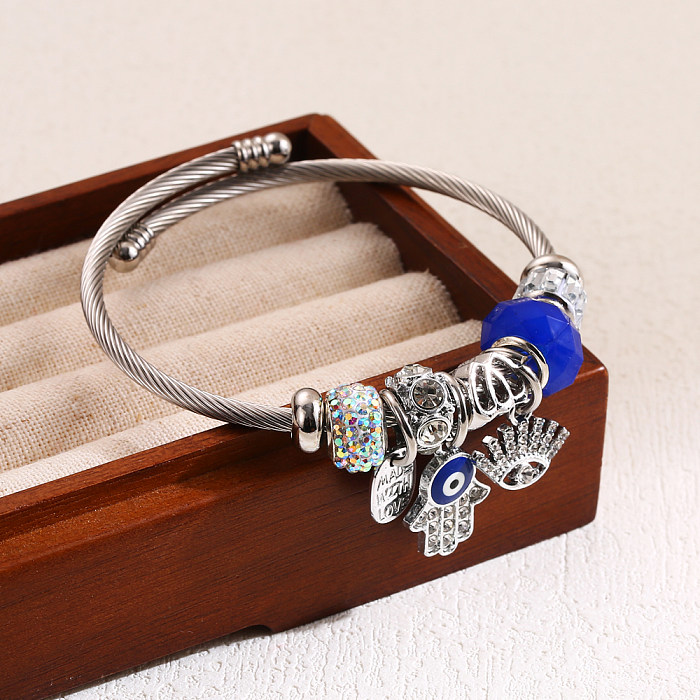 Elegant Cute Palm Glasses Butterfly Stainless Steel Alloy Beaded Inlay Rhinestones Bangle