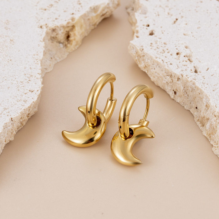 1 par elegante básico redondo estrela formato de coração brincos banhados a ouro banhados em aço inoxidável