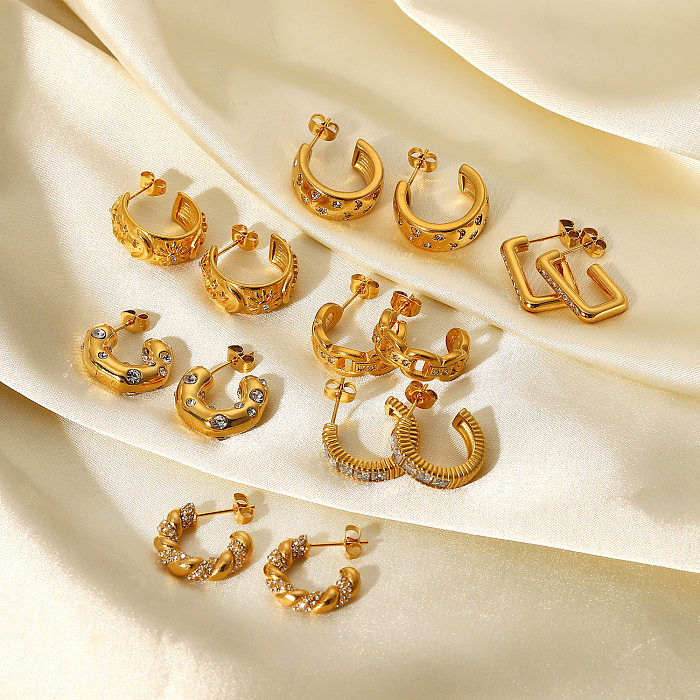 Neue Edelstahl-Ohrringe, modische C-förmige Ohrringe aus 18 Karat Gold mit Diamanten