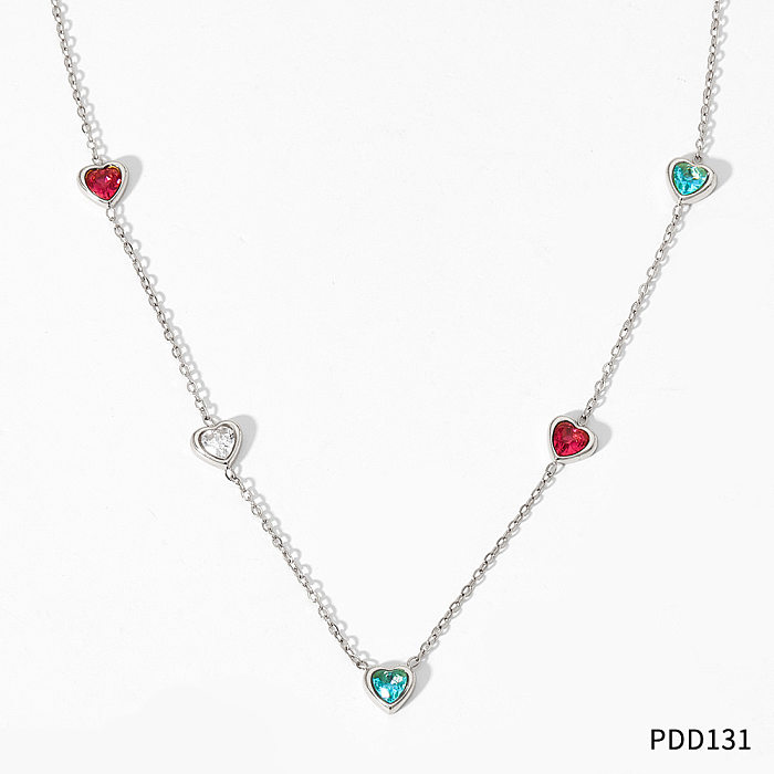 Sweet Heart Shape Stainless Steel  Stainless Steel Plating Inlay Zircon Necklace