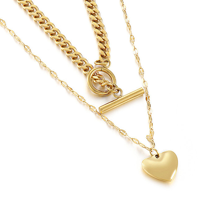 Pendentif en forme de cœur, chaîne épaisse, collier Double couche en acier inoxydable, bijoux, vente en gros