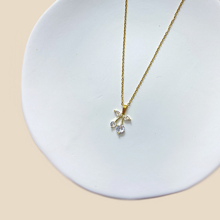 Simple Style Letter Graffiti Fish Stainless Steel  Copper White Gold Plated Gold Plated Rhinestones Zircon Pendant Necklace In Bulk