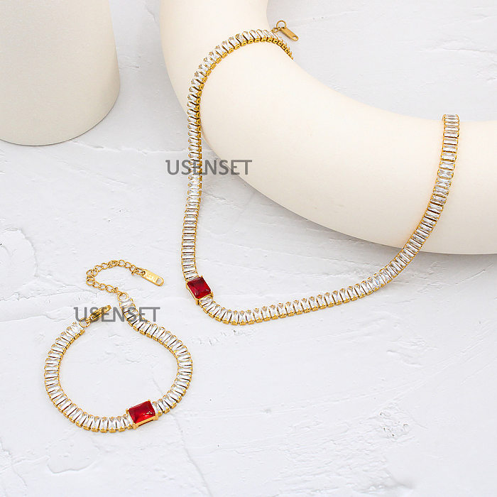 Sweet Heart Shape Stainless Steel Gold Plated Zircon Necklace 1 Piece