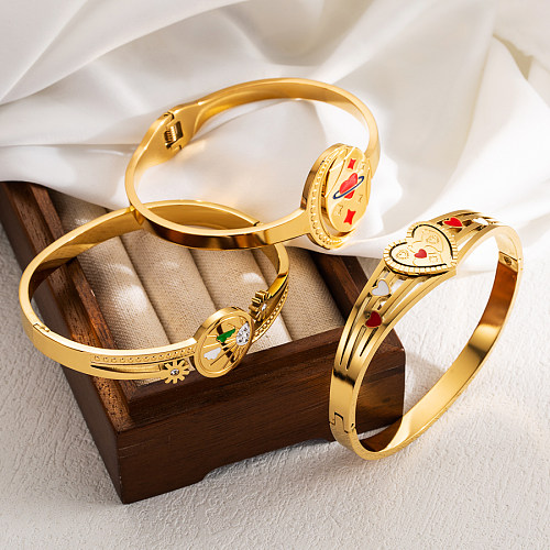 Simple Style Artistic Star Heart Shape Stainless Steel Zircon 18K Gold Plated Bangle