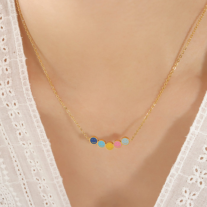 Cute Smiley Face Stainless Steel Gold Plated Necklace