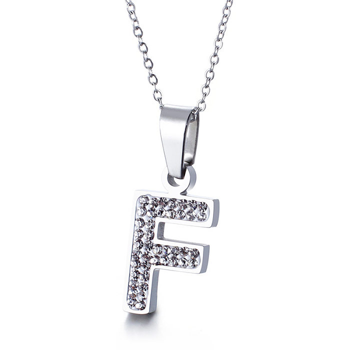 New Full Diamond Female Necklace 26 English Letters Stainless Steel  Necklace Wholesale
