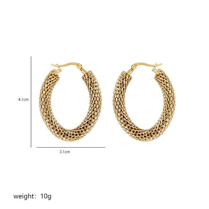 1 Pair Vintage Style Commute Circle Plating Hollow Out Stainless Steel  18K Gold Plated Hoop Earrings