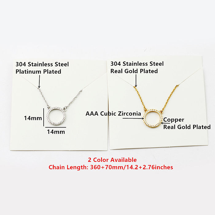 Schlichter runder Edelstahl-Kupfer-Zirkon-Anhänger-Halskette